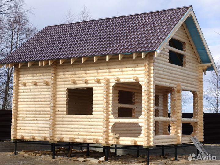 Сруб Дома - Бани 6.0х8.0м полтора этажа с террасой