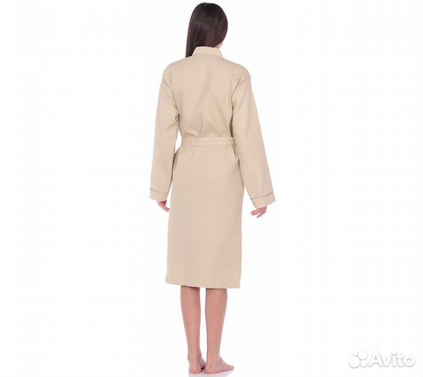 Халат вафельный Home One с кантом бежевый 44
