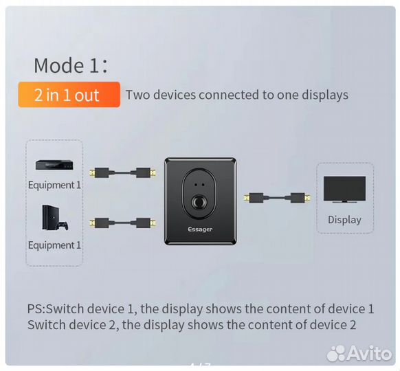 Разветвитель hdmi Essager HD 4K 1x2 / 2x1 адаптер