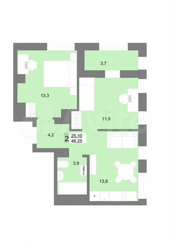 2-к. квартира, 48,3 м², 29/31 эт.