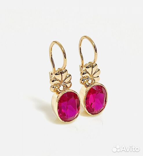 Золотые серьги с корундом 583 проба