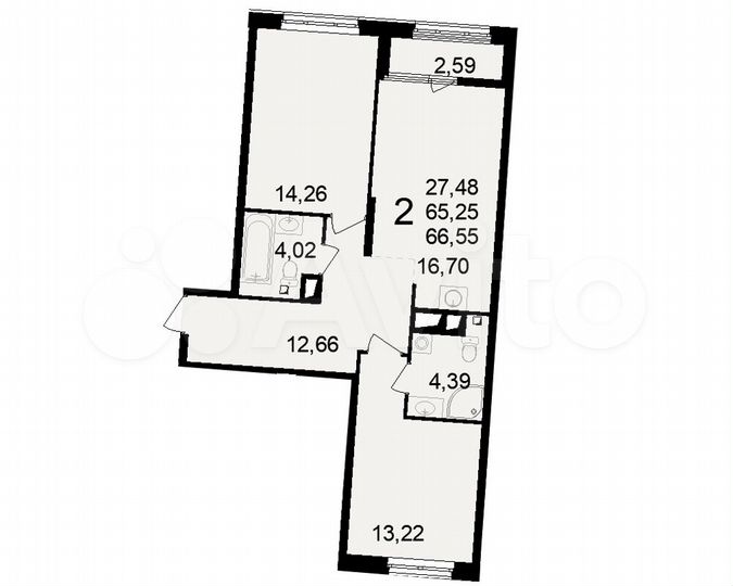 2-к. квартира, 66,6 м², 4/23 эт.