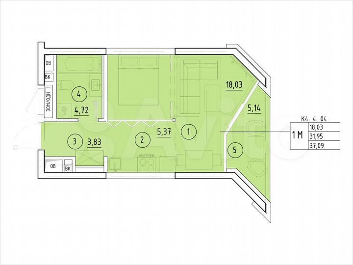 1-к. квартира, 37,1 м², 11/20 эт.