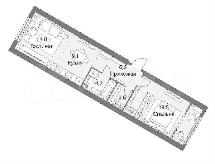 1-к. квартира, 55 м², 42/46 эт.