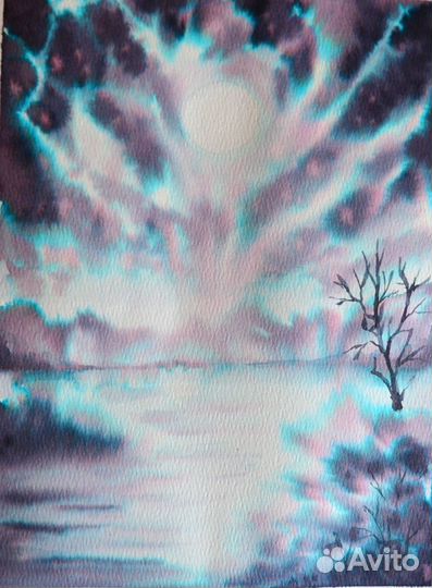 Картина акварелью цветы средний размер