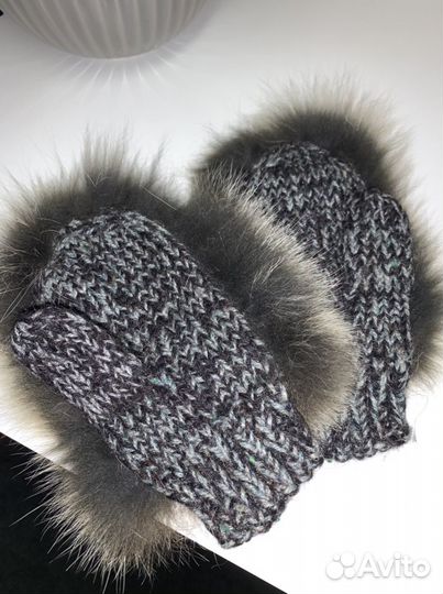 Варежки детские с натуральным мехом