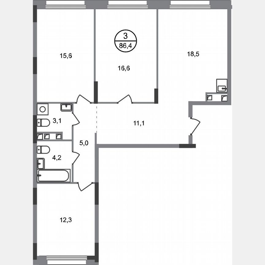 3-к. квартира, 86,4 м², 2/17 эт.