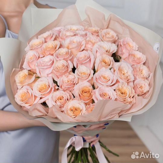 Персиковые Розы. Букеты. Цветы с Доставкой