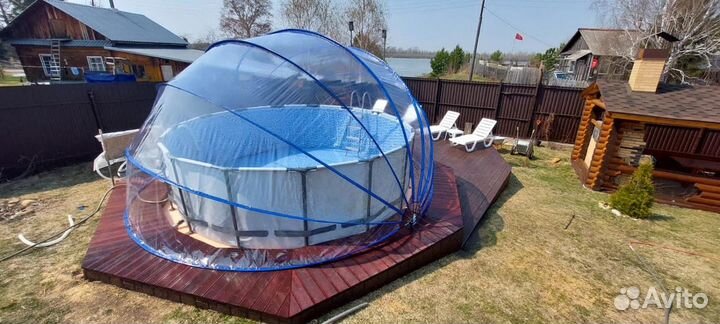 Круглый купольный тент Pool Tent на бассейн синий