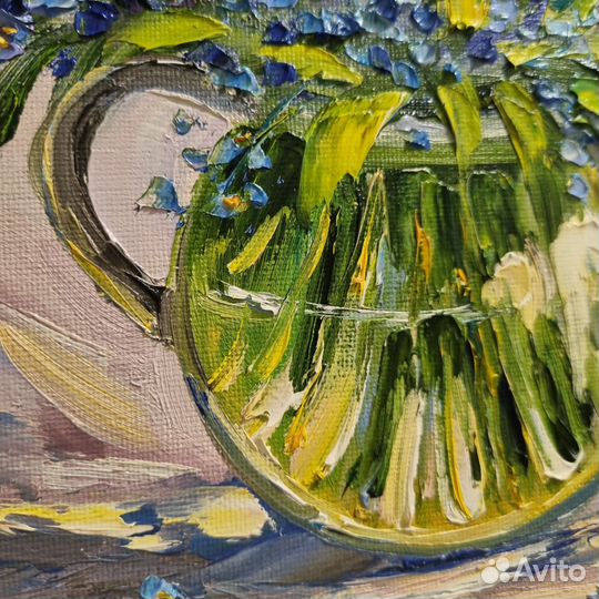 Незабудки картина маслом миниатюра цветы натюрморт