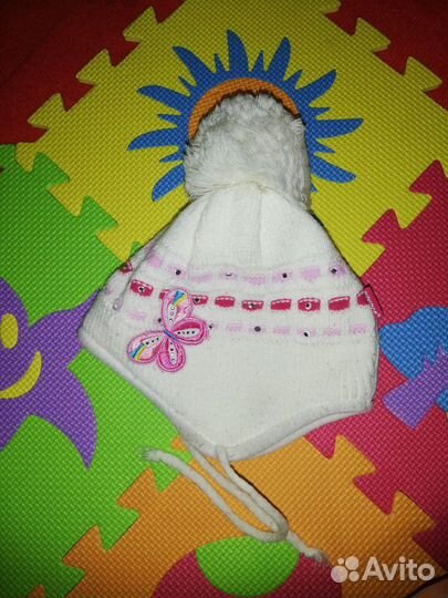 Шапка зимняя на флисе на девочку до года