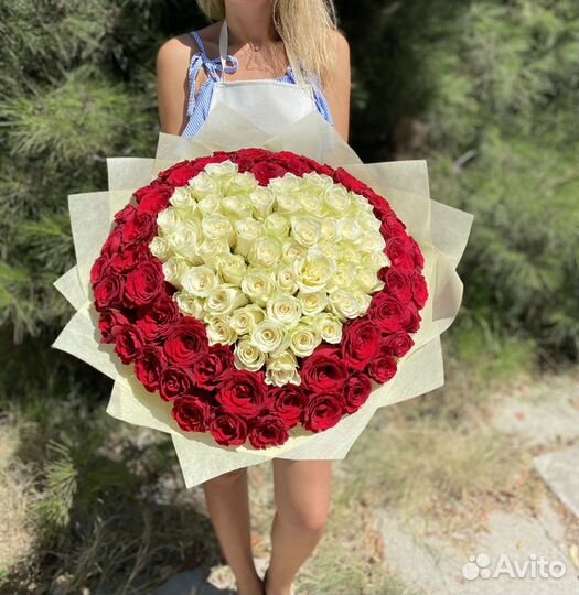 101 роза сердцем с бесплатной доставкой