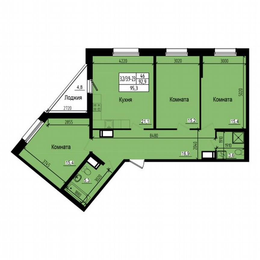 3-к. квартира, 95,3 м², 14/23 эт.