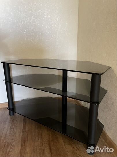Стеклянная угловая тумба под телевизор и акустику