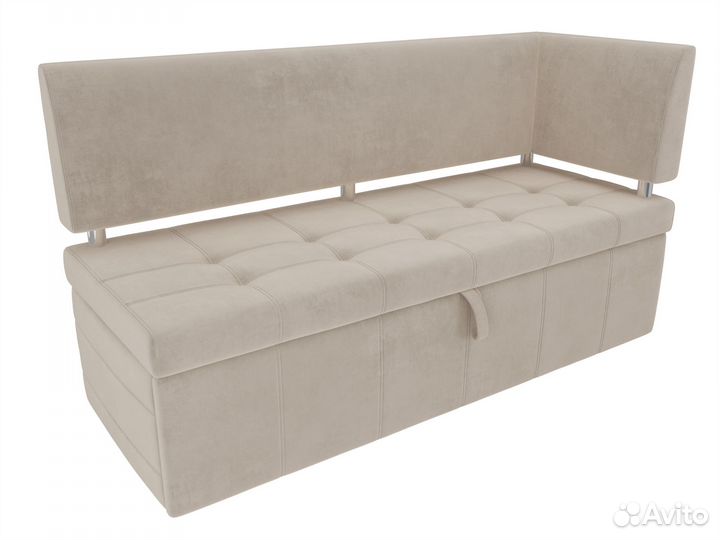 Диван кухонный прямой Стоун с углом правый, велюр, бежевый