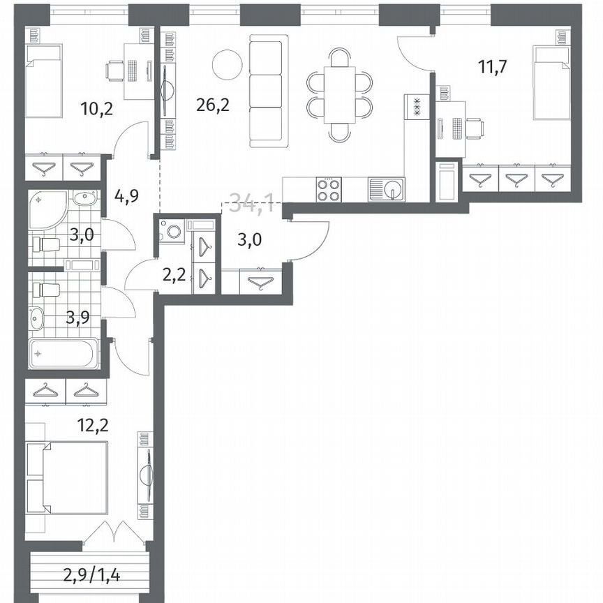 3-к. квартира, 78,8 м², 3/12 эт.