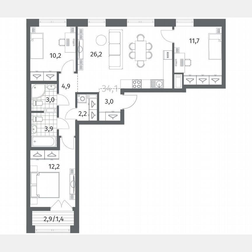 3-к. квартира, 78,8 м², 3/12 эт.