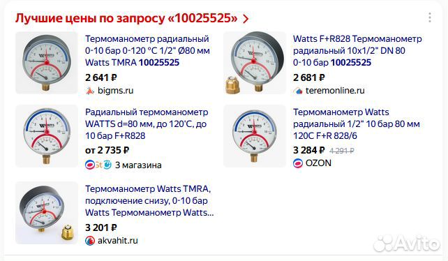 Термоманометр 80мм 10бар 100гр нижнее Watts