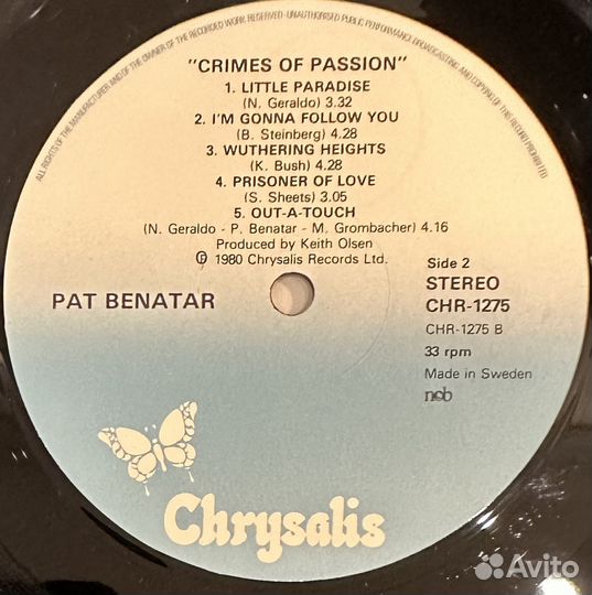 Pat Benatar – Crimes Of Passion (Швеция 1980г.)
