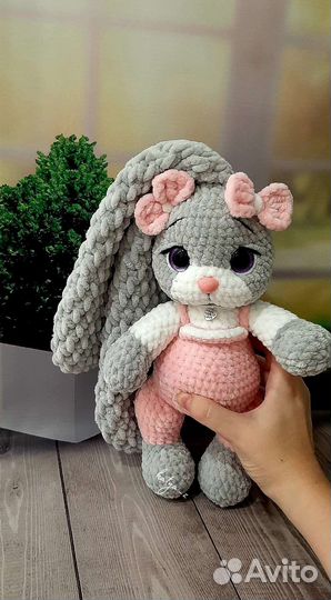 Заяц, плюшевая зайка, вязанная игрушка