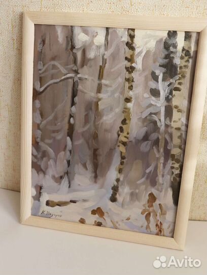 Картина маслом зимний пейзаж лес