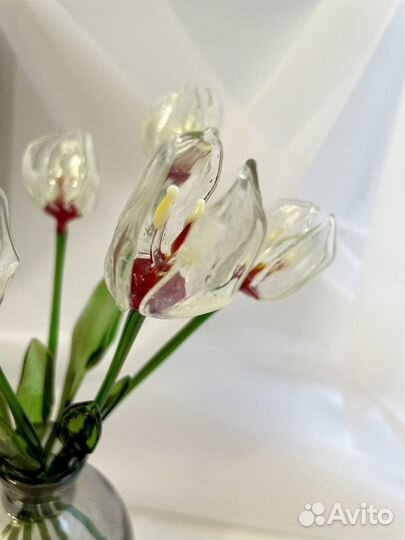 Тюльпан белый 20 см художественное стекло