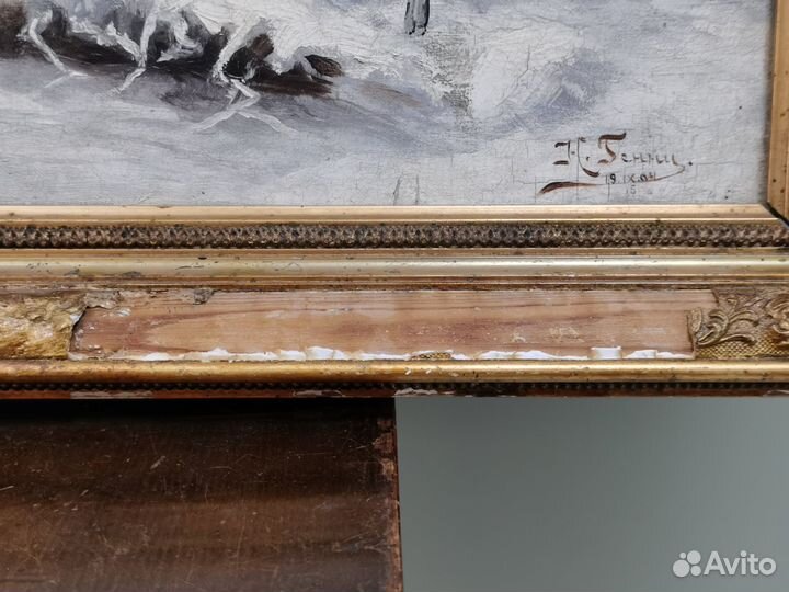 Картина зимний пейзаж 1904 год Н. Генни холст масл