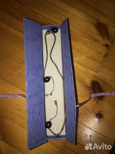 Ожерелье из натурального черного жемчуга