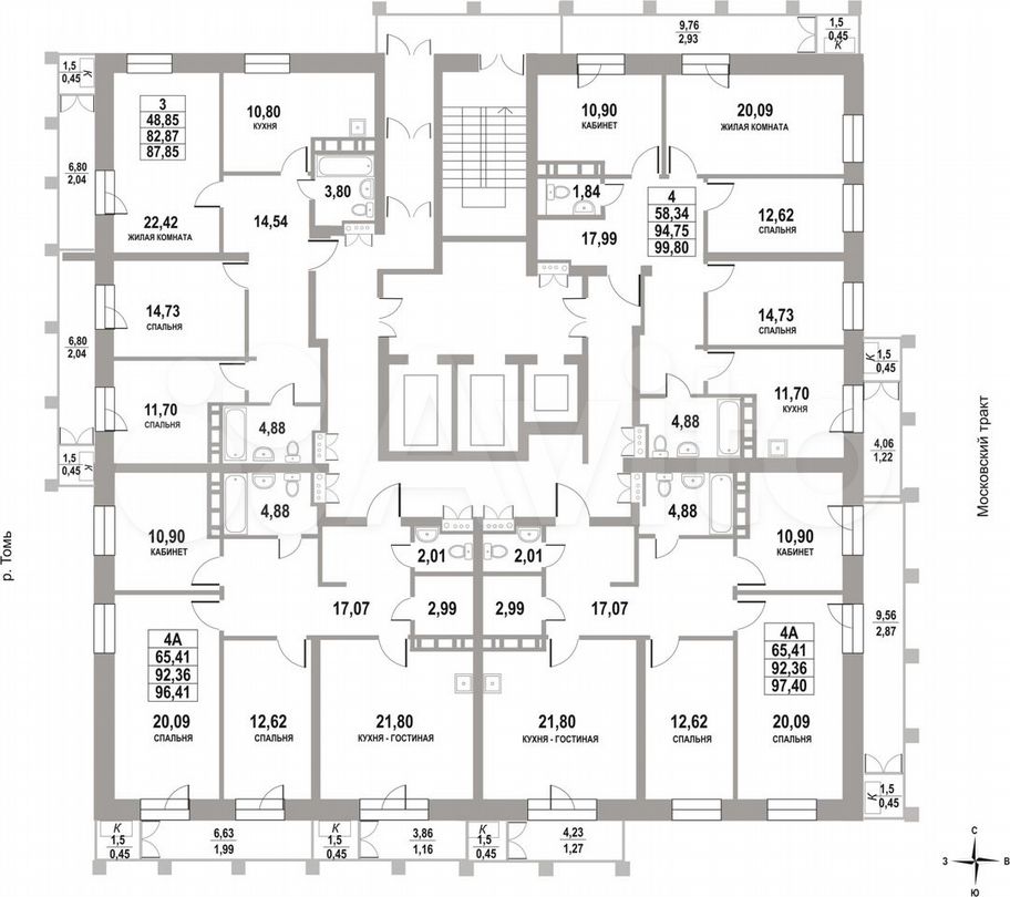 4-к. квартира, 96,4 м², 13/22 эт.