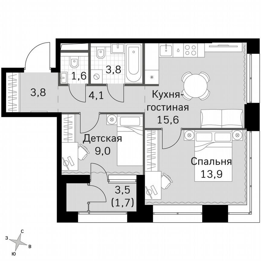 2-к. квартира, 53,4 м², 11/11 эт.