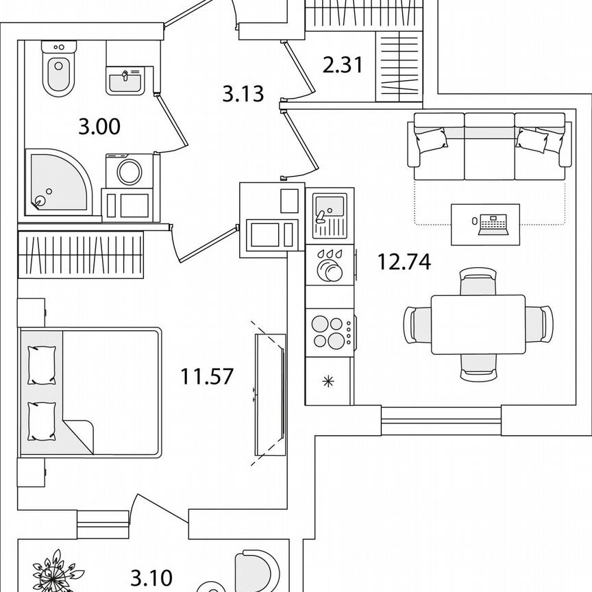 1-к. квартира, 34,3 м², 4/9 эт.