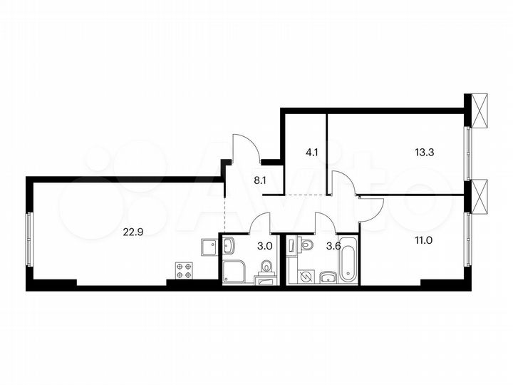 2-к. квартира, 66 м², 2/33 эт.