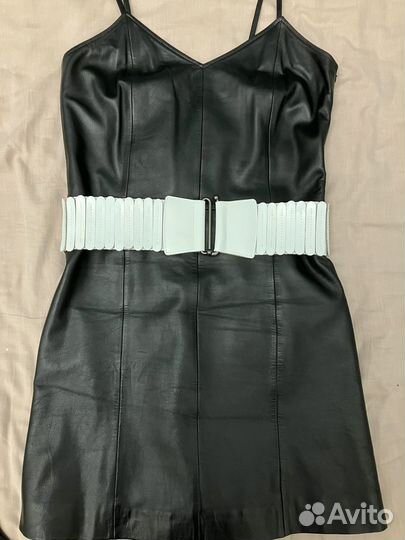 Кожаный эластичный белый пояс 85см