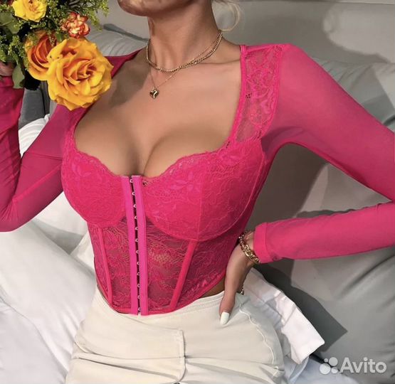Кроп Топ корсет женский розовый
