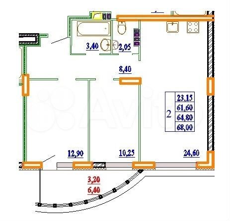2-к. квартира, 68 м², 3/11 эт.