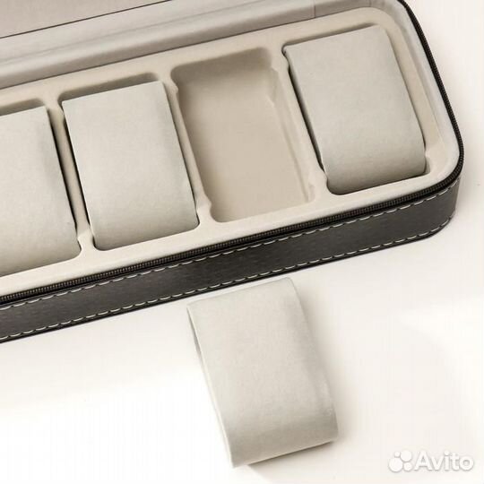 Шкатулка кожзам под часы 6 отделений 'Чёрная с бел