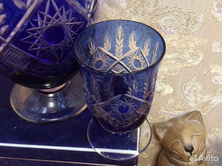 Кувшин с бокалами кобальт Колоски Дятьковский