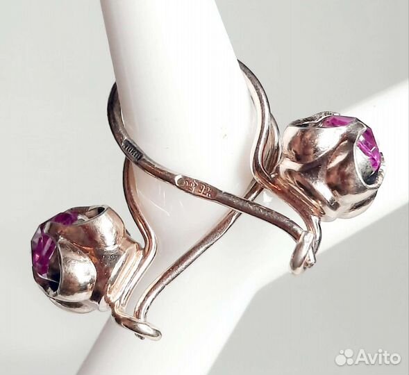 Серьги с сиреневыми камнями. Серебро 925пр(звезда)