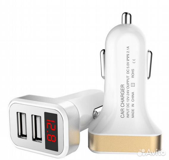 Автозарядка быстрая 2.1A с двумя USB