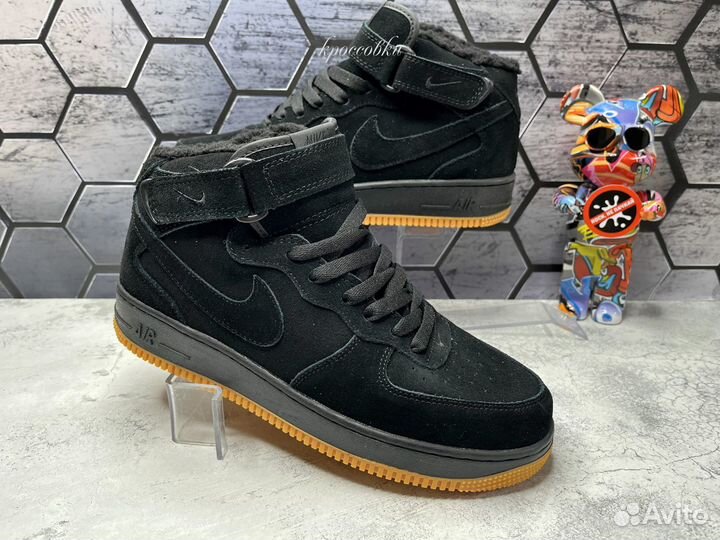 Кроссовки зимние NIke Air Force 1 Mid черно-корич