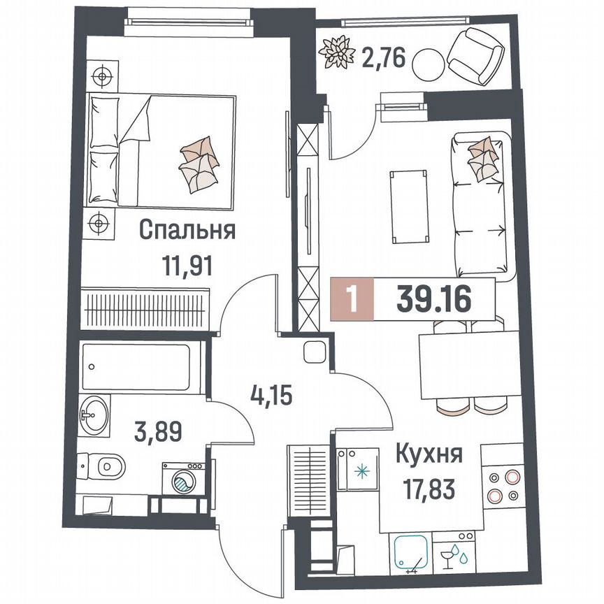 1-к. квартира, 39,2 м², 13/18 эт.