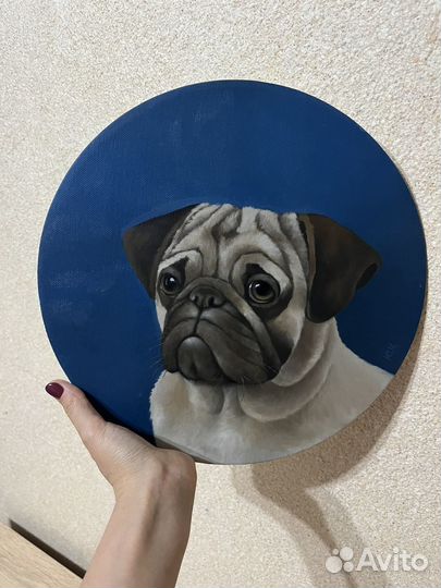 Мопс портрет картина масло/холст