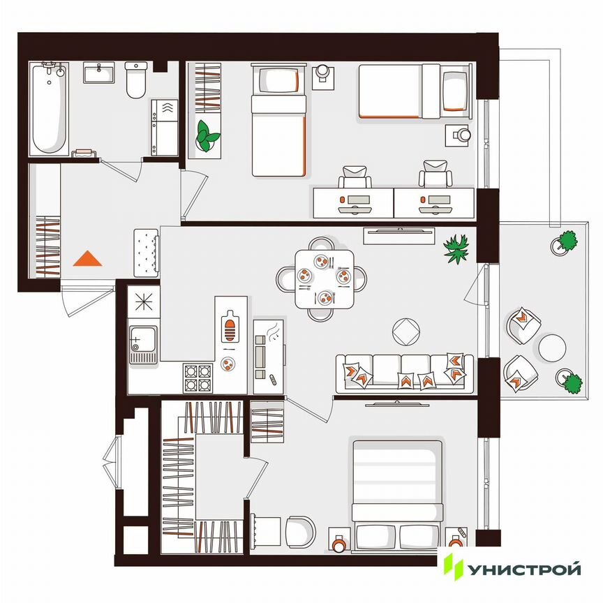 2-к. квартира, 60,7 м², 1/5 эт.