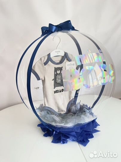 Подарок на выписку, шар баблс с перьями, розой