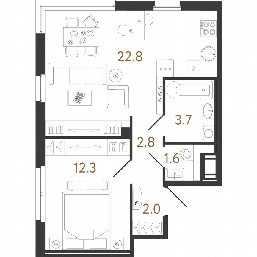 1-к. квартира, 45,1 м², 10/12 эт.