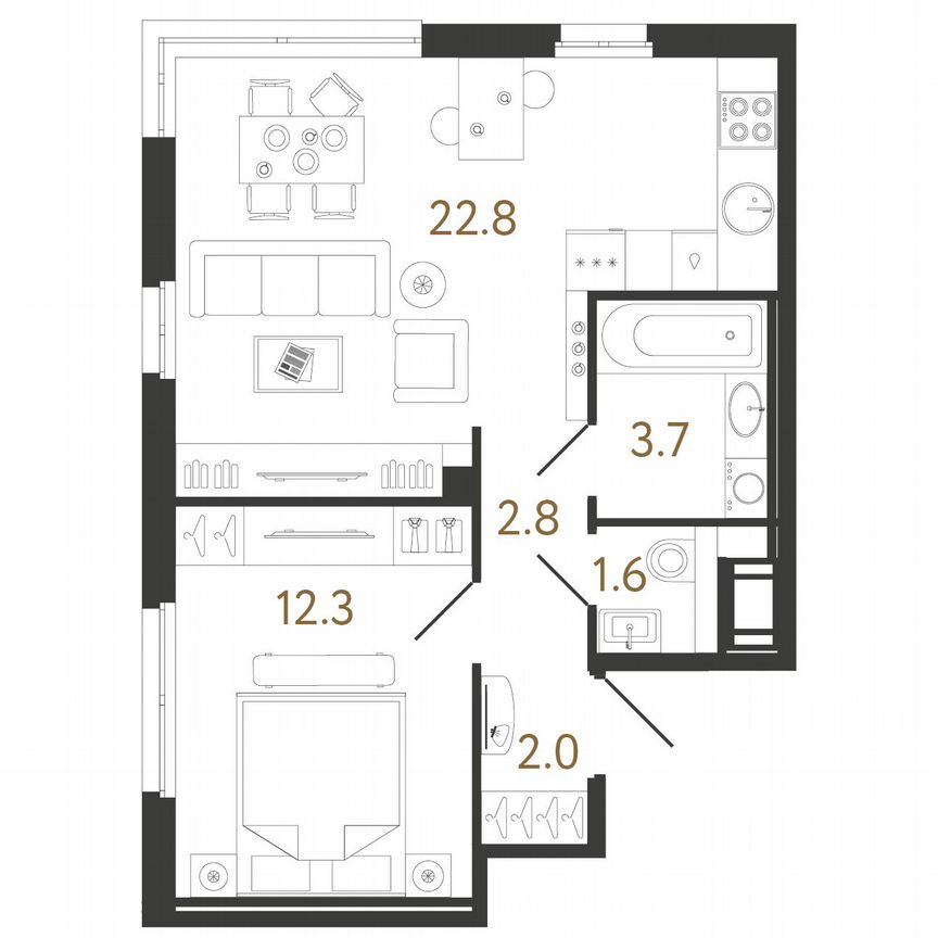 1-к. квартира, 45 м², 10/12 эт.