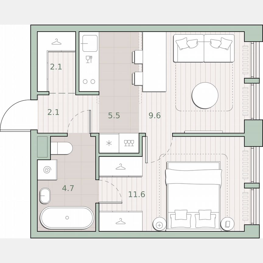 1-к. квартира, 35,6 м², 2/13 эт.