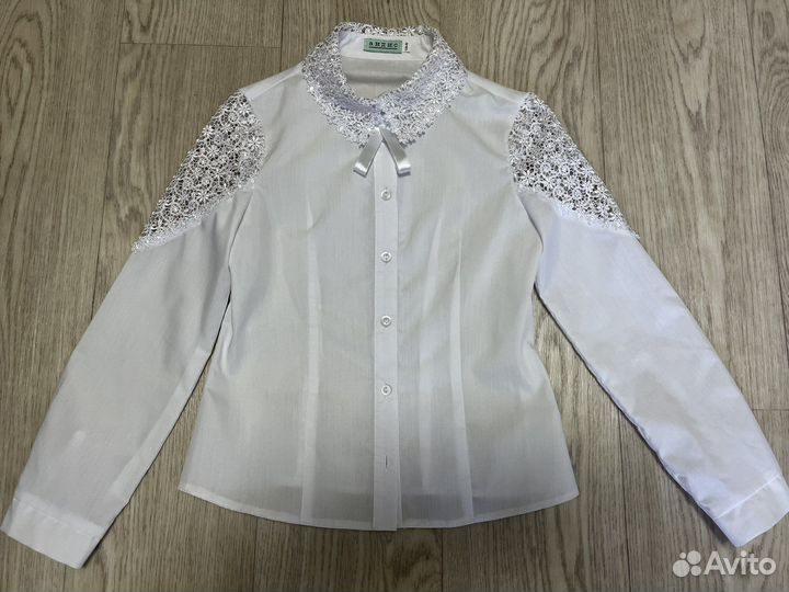 Блузка белая для девочек 128