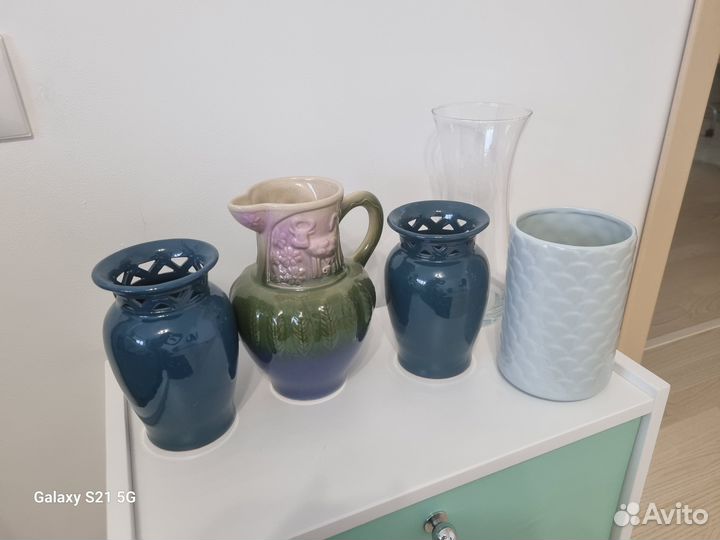 Вазы кувшин керамика и стекло