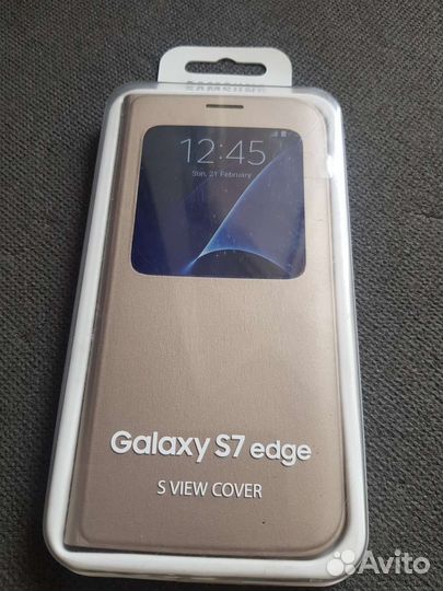 Оригинал Чехол S-View Cover Samsung S7 Edge (Gold)